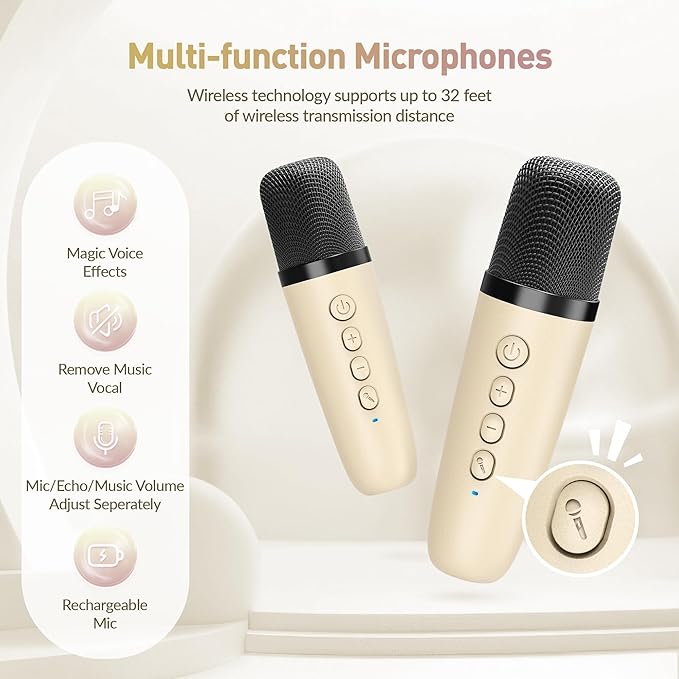 Karaoke Machine for Kids, Karaoke Gifts for Girls Ages 4, 5, 6, 7, 8, 9, 10, 12 +Year Old Birthday Party, 4-12 Years Old Christmas Toys Gift for Girls-BubblyBeeBaby