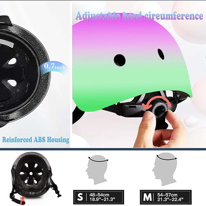 Kids Bike Helmet Set Adjustable for Children, Boys, Girls and Teenagers Aged 3-8 Years Includes Elbow, Knee, Wrist Guards Children's Helmet Protection Set for Bikes SkateboardsRollerskates-BubblyBeeBaby