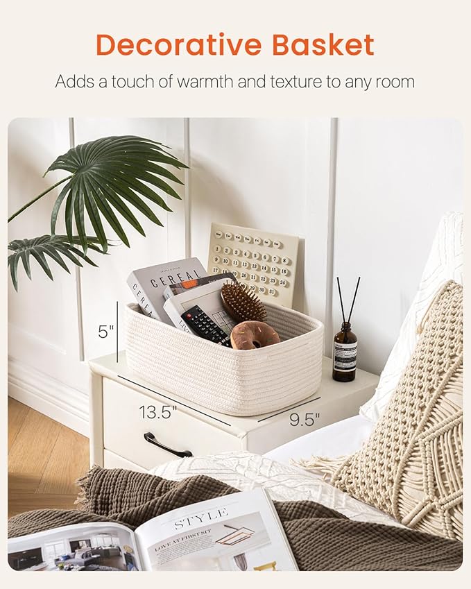 KALLAX Small Woven Basket, 13.5 x 9.5 x 5 Inches, Storage Basket for Organizing, Cute Small Rope Shelf Closet Cube Storage Bins Baskets for Shelves, Dog Toy Gift Baskets Empty, 3 Packs, Off White-BubblyBeeBaby
