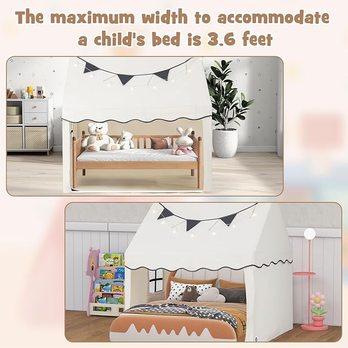 INFANS Kids Play Tent with Washable Mat Star Light Windows, Anti-Trip Large Playhouse Toys for Children Boys Girls, Indoor Outdoor Princess Tents Castle for Toddlers (Black- Wide Door)-BubblyBeeBaby