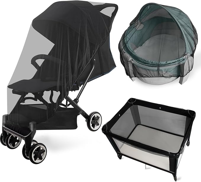 2 Pack Baby Mosquito Net for Stroller, Playard & Bassinet, Reusable Bug Net for Cradles, Carrier, Pack and Plays and Portable Mini Crib, Baby Playpen Mosquito, Black-BubblyBeeBaby