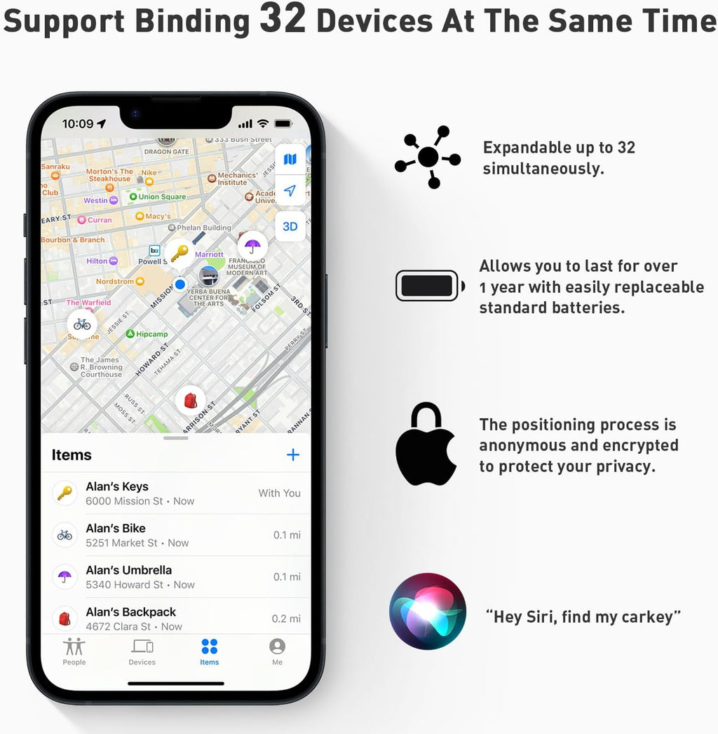 Smart Tracker Tags, Bluetooth Luggage Tracker with Keychain, Compatible with iOS Find My app, Item Locator for Key, Wallet, Suitcase, Bags, IP67 Waterproof, Battery Include