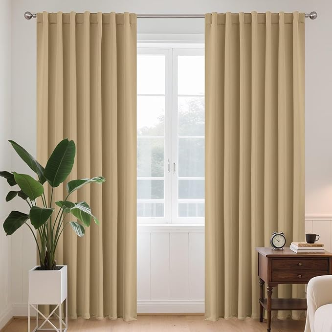 Joydeco White Blackout Curtains 96 Inches Long for Bedroom, Curtains 96 Inch Length 2 Panels Set, Room Darkening Curtains & Drapes for Living Room Window (W52 x L96 Inch, Beige)-BubblyBeeBaby