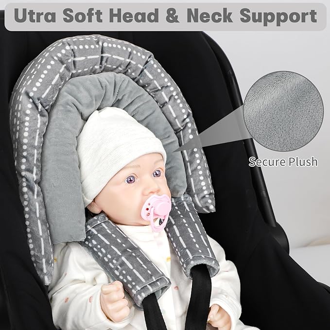 Infant Car Seat Insert, Baby Car Seat Head & Body Support with 2 Strap Pads, Ultra Soft Newborn Preemie Carseat Insert Cushion for Girls Boys, Fits Car Seat, Stroller, Swing, Bouncer, Grey-BubblyBeeBaby