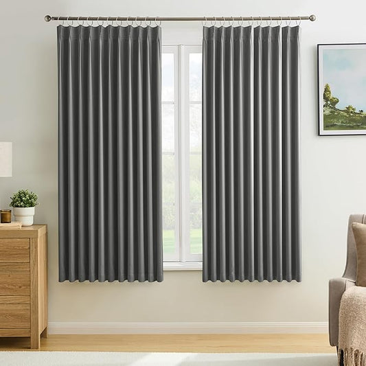 KEQIAOSUOCAI Grey Pinch Pleat Curtains & Drapes 63 Inches Long 2 Panels Set, Privacy Darkening Sound Dampening Window Treatment for Bedroom Vertical Draft Blackout Blinds for Living Room 72 by 63-BubblyBeeBaby