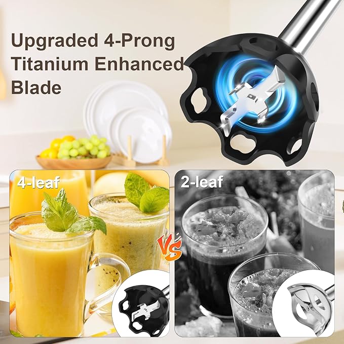 Immersion Blender Handheld 5 in 1-1100W Scratch Resistant Blender Stick, 12 Speed and Turbo Boost Hand Blender with Chopper Beaker Whisk and Milk Frother for Milkshake Puree Smoothie Food-BubblyBeeBaby