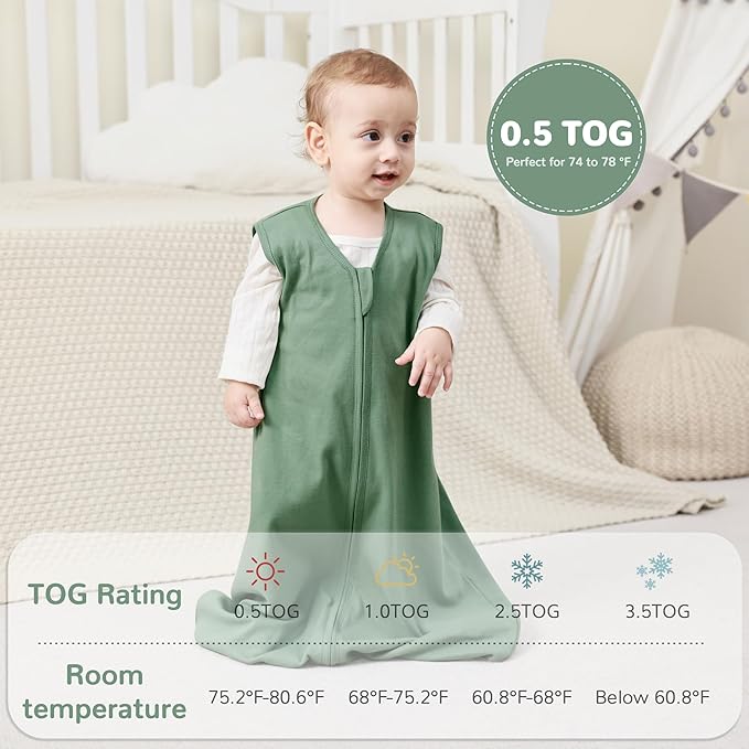 JELLYMONI Baby Sleep Sack 12-18 Months 100% Cotton Wearable Blanket, 0.5 TOG Soft Lightweight Toddler Sleeping Sack 3 Pack 2-Way Zipper Newborn Sleep Sacks-BubblyBeeBaby
