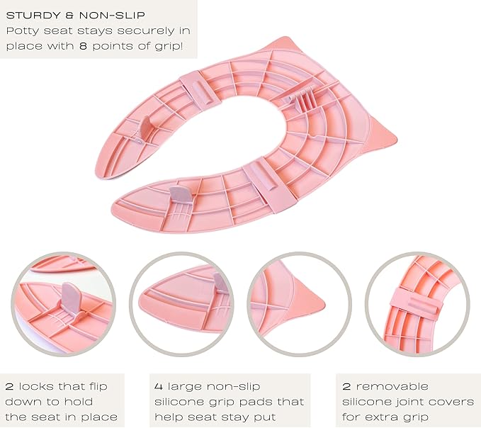 Hippypotamus Travel Potty Seat for Toddler - Folding Potty Training Seat - Portable Toilet Seat Cover for Baby & Kids (PINK Unicorn)-BubblyBeeBaby