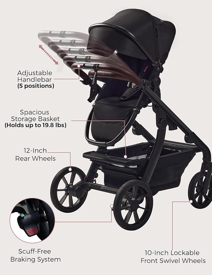Momcozy ChangeGo Baby Stroller, Convertible Single-to-Double-to-Wagon Stroller with 23 Configurations, Seat Included, Large PU Wheels, All-Wheel Suspension ＆ Extendable UPF50+ Canopy-BubblyBeeBaby