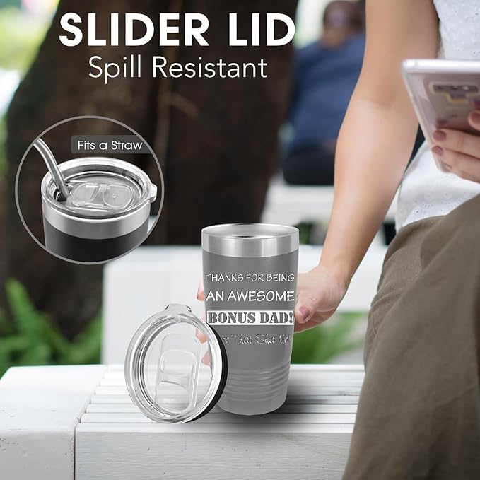 iProductsUS Personalized Tumbler for Men, Insulated Stainless Steel Travel Coffee Mug, Laser Engraved Custom Cup, Slider Lid Included, Gifts for Dad, Husband (Gray, 20oz)-BubblyBeeBaby