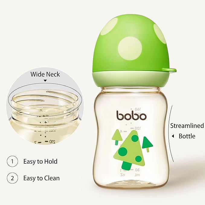 YOHKOH PPSU Baby Bottle Wide Neck, Newborn Anti-Colic Baby Bottle with Natural Response Nipple, Streamlined Body, Easy to Clean (5.4oz (Pack of 4), Green)-BubblyBeeBaby