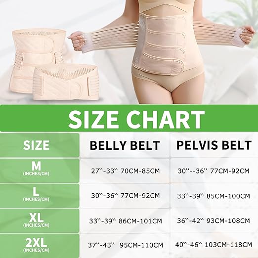 2 in 1 Postpartum Belly Band Wrap Beige, C-Section Support Belt XX-Large, Post Partum Support Recovery Waist/Pelvis Belt, Hysterectomy Belly Band Binder Girdle Stomach-BubblyBeeBaby
