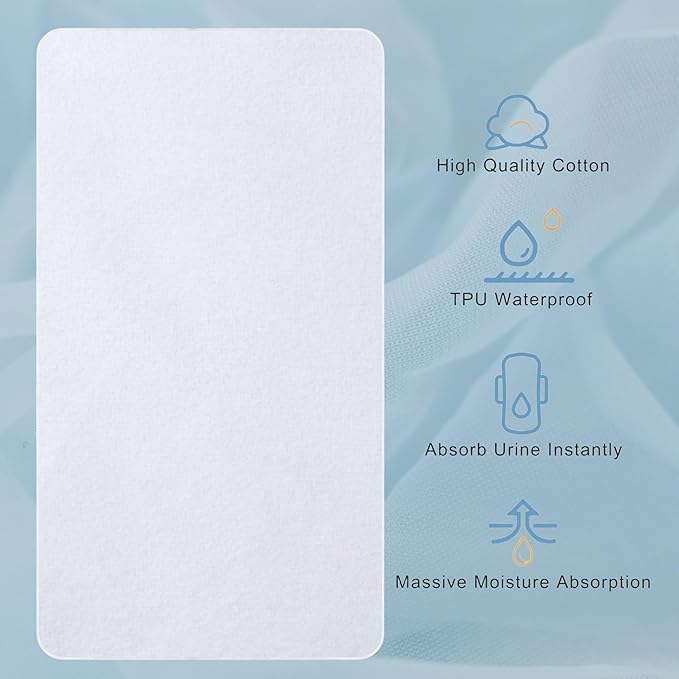 2 Pack Waterproof Crib Mattress Protector Pad, 34" x 54", Washable, Reusable Flannel Protector Pad for Baby, Toddler, Elders and Pets-BubblyBeeBaby