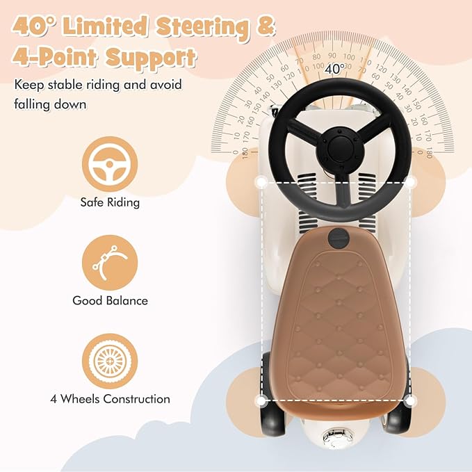 HONEY JOY Ride On Push Car, Outdoor Toddler Riding Toys w/Steering Wheel, Horn & Storage, Foot-to-Floor Sliding Car, No Batteries, Retro Baby Ride On Toys for Boys and Girls (White)-BubblyBeeBaby