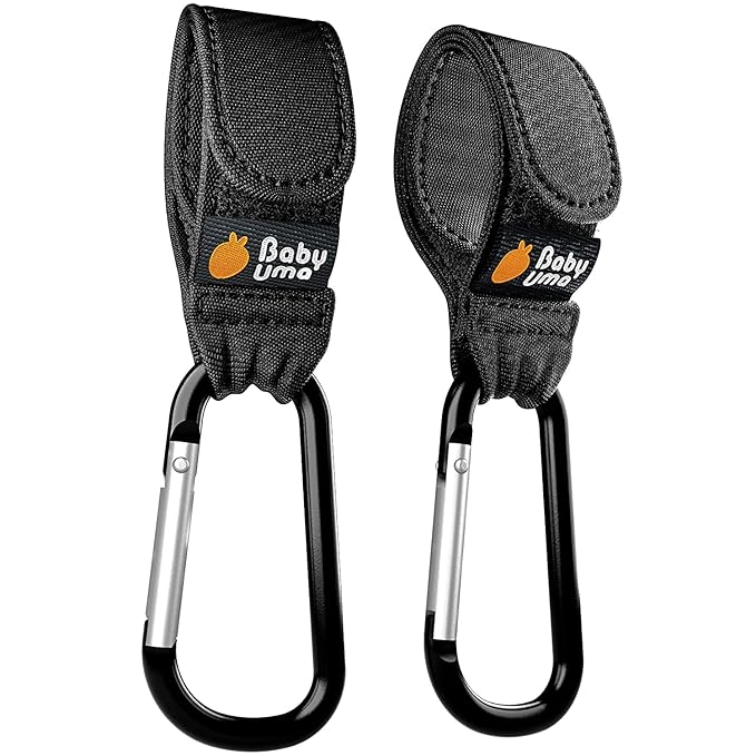 Baby Uma Stroller Hooks for Bags (2 Pack) - Universal Stroller Clips and Hooks, Non-Slip with One-Hand Opening, 11 lb Weight Capacity, Baby Travel Essential-BubblyBeeBaby
