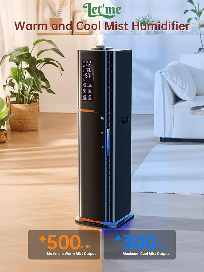 2.64Gal Humidifiers for Bedroom Large Room, Warm and Cool Mist up to 500ft², Top Fill Diffuser Ambient Light, 3 Mist Modes, 24H Timer, 35dB Quiet Humidifier for Home Office Plant-BubblyBeeBaby