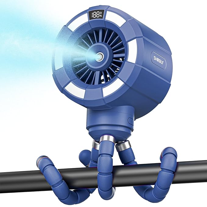 6000mAh Misting Fan for Stroller, 3 Speeds Portable Clip Fan with Intermittent/Continuous Spray, 14H Cooling, Detachable Mount, Timer & Night Light for Baby (100ML Water Tank)-Darblue-BubblyBeeBaby