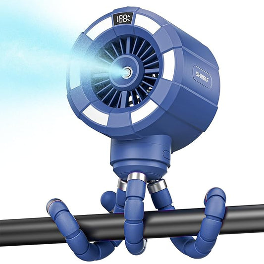 6000mAh Misting Fan for Stroller, 3 Speeds Portable Clip Fan with Intermittent/Continuous Spray, 14H Cooling, Detachable Mount, Timer & Night Light for Baby (100ML Water Tank)-Darblue-BubblyBeeBaby