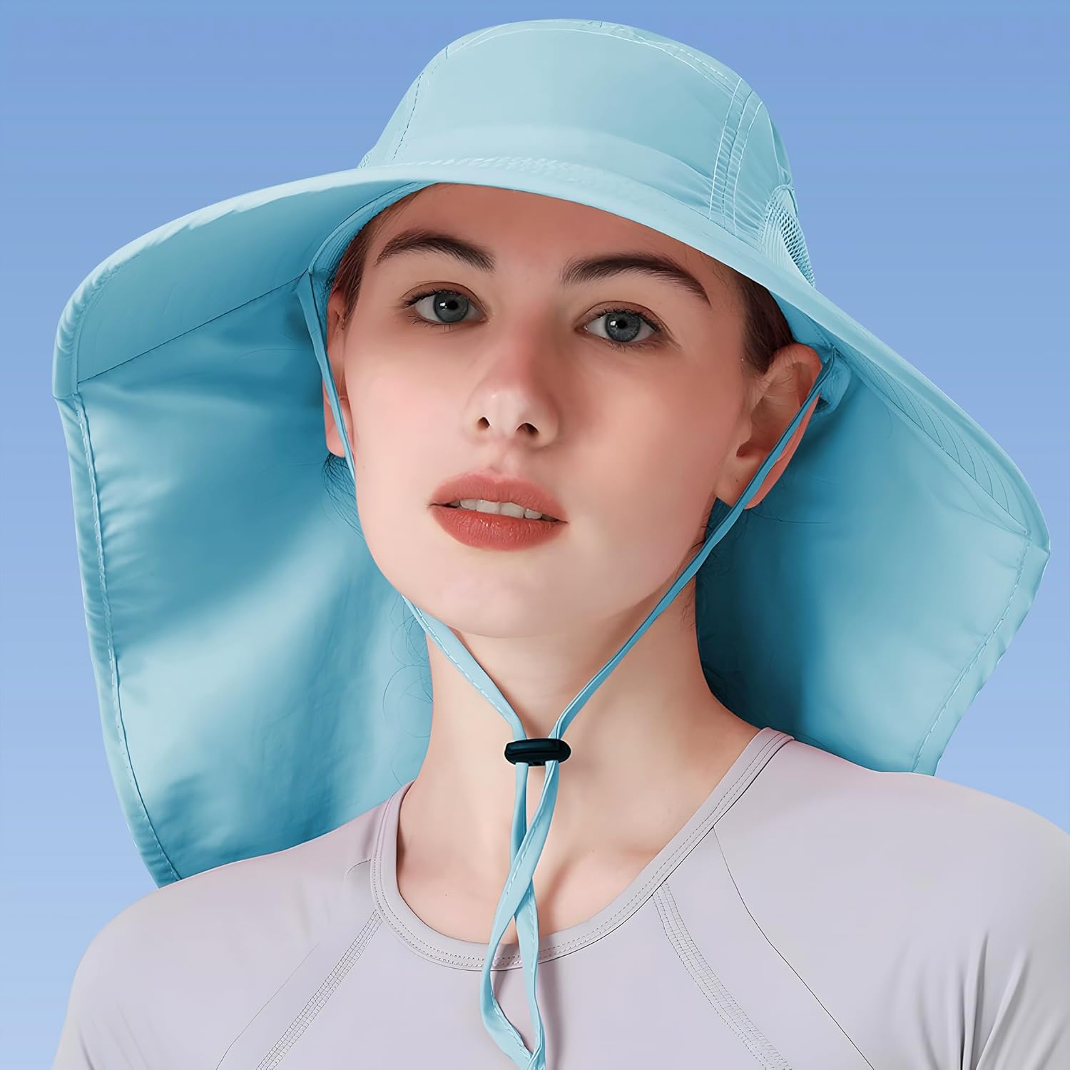 Womens Sun Hat UV Protection, Foldable Waterproof Wide Brim Bucket Hats with Neck Flap for Summer Beach Fishing Hiking