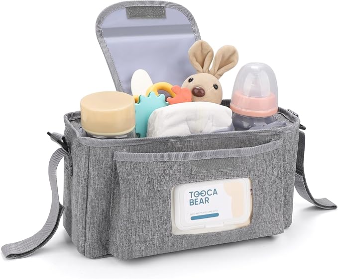 Accmor Universal Stroller Organizer with Insulated Cup Holder and Shoulder Strap, Stroller Bag Caddy Organizer Stroller Accessories for Uppababy, Baby Jogger, Nuna, Doona, Britax Strollers-BubblyBeeBaby