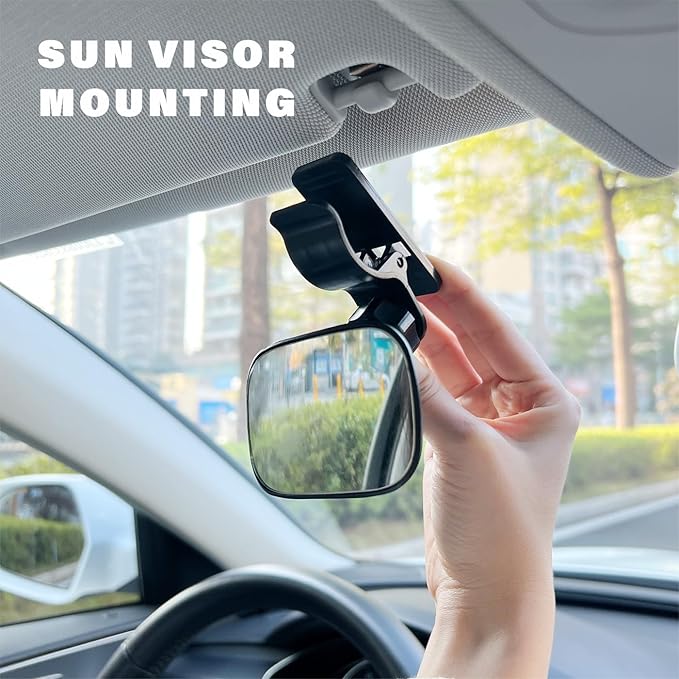 Mini Baby Mirror for Car Seat - Small Clip-On Backseat Rear View Mirror for Forward-Facing Kids and Toddlers, Bankcard Size, Sun Visor Mounting, 360-Degree Adjustable, 2-Pack-BubblyBeeBaby