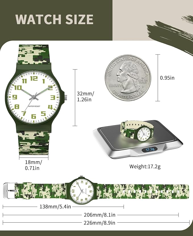 Kids Analog Watch Boys Girls, 30M Waterproof, Sports Watch for Boys, Easy to Read Children's Thin Dial Wrist Watches with Soft Band, for Ages 5-15 Kids Great Birthday Gifts Christmas Day-BubblyBeeBaby