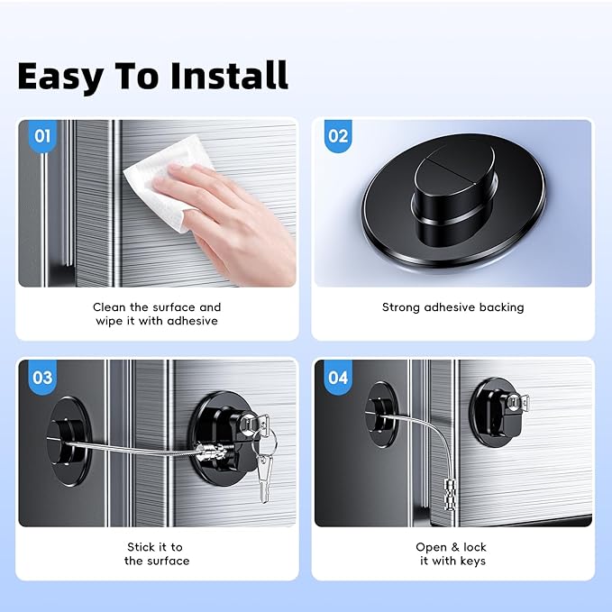 2 Pack Refrigerator Lock with Sticky Adhesive Pads, Child Proof Refrigerator/Fridge/Freezer Door Lock for Toddlers and Kids, Baby Safety Locks for RV Refrigerator, Cabinets and Drawers, Oven (Patent)-BubblyBeeBaby