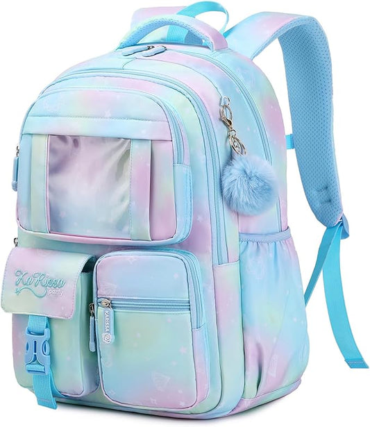 Kids Backpack for Girls - School Bags for Middle School Students - Book Bag for Elementary Primary - Blue-BubblyBeeBaby