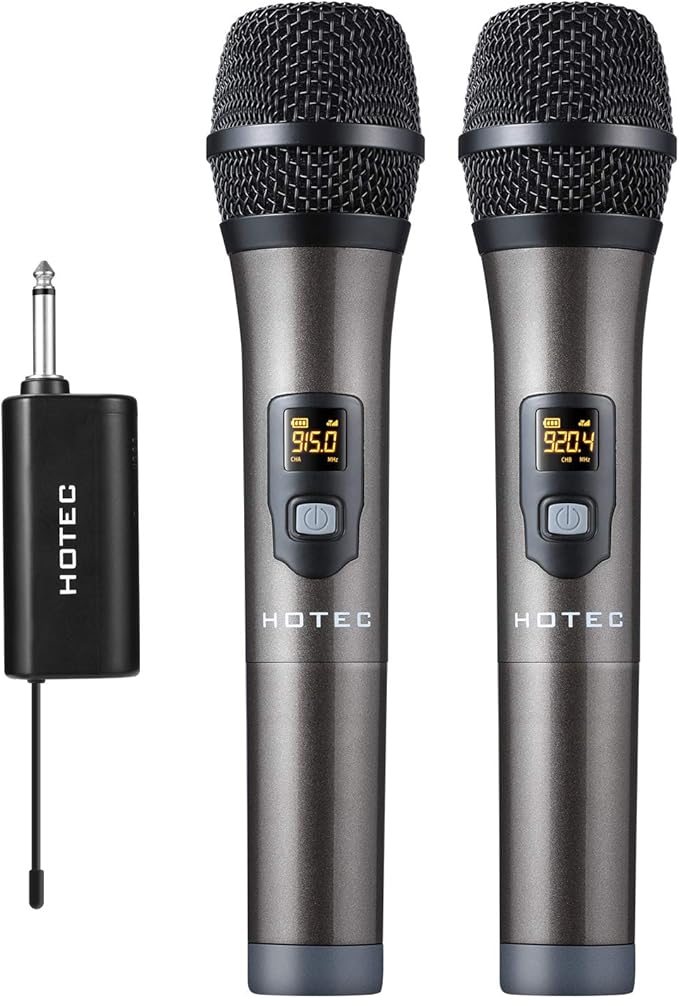 HOTEC UHF Wireless Dual Handheld Microphones with Rechargeable 1/4” Output Mini Portable Receiver for Live Performance Over PA, Mixer, Speaker (H-U26C)-BubblyBeeBaby