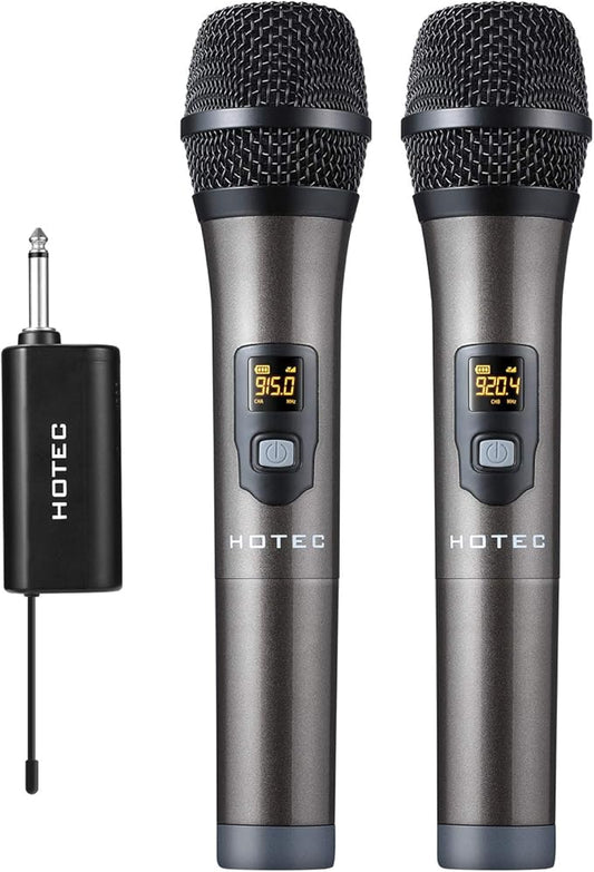 HOTEC UHF Wireless Dual Handheld Microphones with Rechargeable 1/4” Output Mini Portable Receiver for Live Performance Over PA, Mixer, Speaker (H-U26C)-BubblyBeeBaby