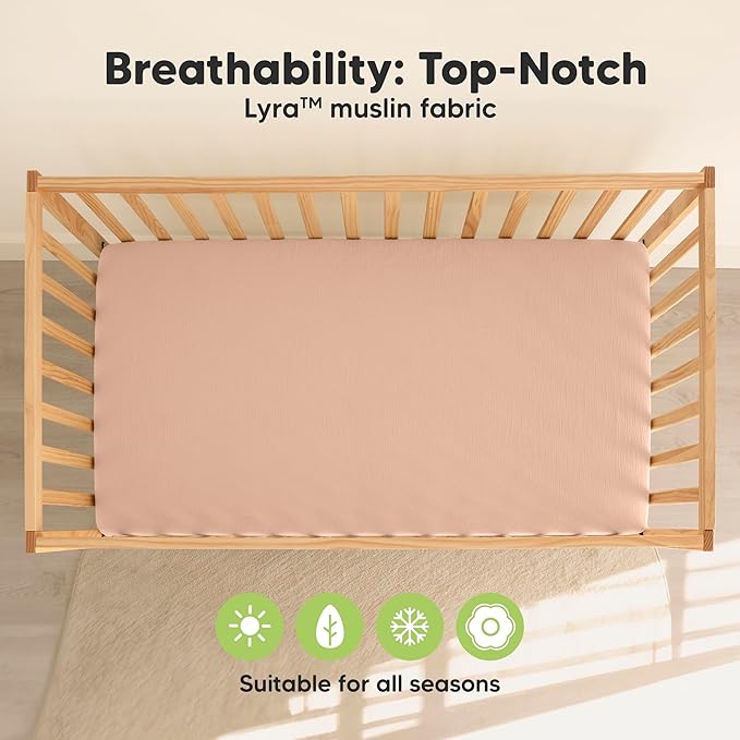 KeaBabies 2-Pack Muslin Crib Sheets for Boys, Girls - 100% Organic Cotton Fitted Baby Crib Mattress Sheet, Soft Breathable Standard Toddler Bed Cover Bedding Set, Neutral, Durable 52x28 (Russet)-BubblyBeeBaby