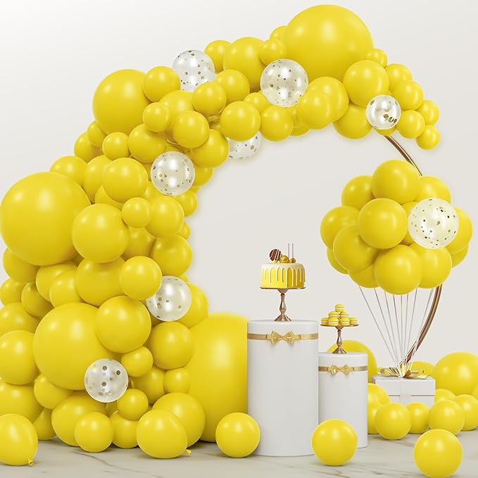 JOYIN 150 Pcs Yellow Balloons, Different Sizes 18 12 10 5 Inch Yellow Latex Balloon Arch Kit with Instruction for Birthday Party Graduation Wedding Holiday Decoration-BubblyBeeBaby