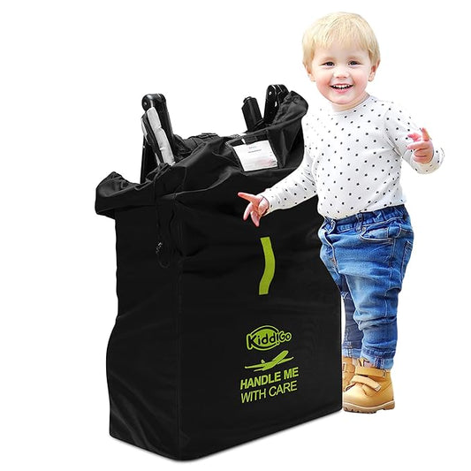 Travel Stroller Bag for Airplane, Black and Green, 47" H x 24" W x 15" D, Fits Most Large, Single, Double, Jogging Strollers,Waterproof, Heavy-Duty Protection, Easy-to-Carry Design-BubblyBeeBaby