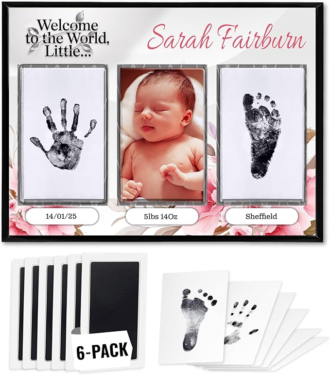 Inkless Hand and Footprint Kit, Baby Keepsake Plaque & Baby Shower Gifts - Ideal as Mom To Be Gift, Nursery Picture Frames, Clean Touch Hand and Footprint Kit (Style 1 - Design 2)-BubblyBeeBaby