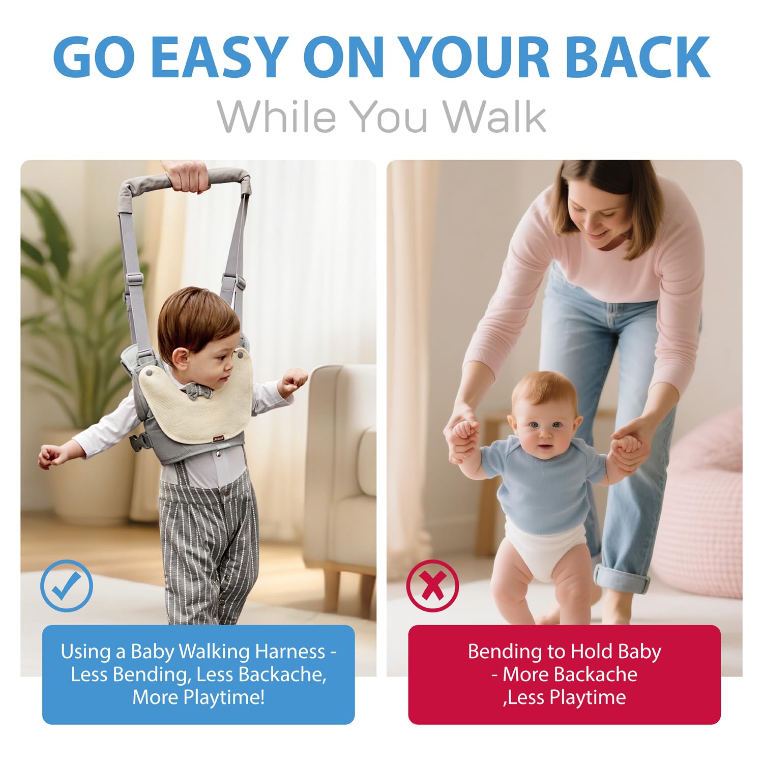 Baby Walking Harness-Handheld Assistant Belt- Toddler Infant Walking Aid for Trainer & Support 7-24 Month Old (all-season-Gray-1817)