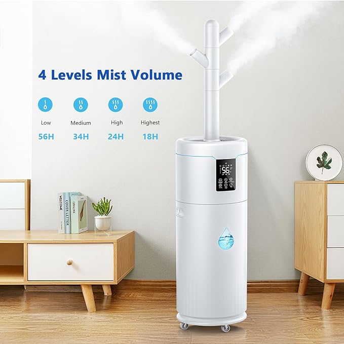 17L/4.5Gal Ultra Large Humidifiers for Bedroom 2000 sq ft, Quiet Humidifiers for Large Room, Tower Humidifier with 4 Mist Mode & Extension Tube for Home School Office Commercial Greenhouse Plants-BubblyBeeBaby