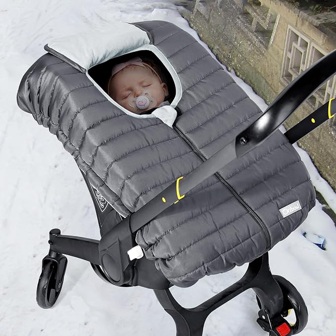 Orzbow Winter Carseat Cover for Baby, Baby Car Seat Cover for Boys & Girls, Warm Infant Car Seat Covers for Cold Weather, Rain & Snow Repellent, Waterproof, Universal Fit, Newborn Must Have, Dark Grey-BubblyBeeBaby