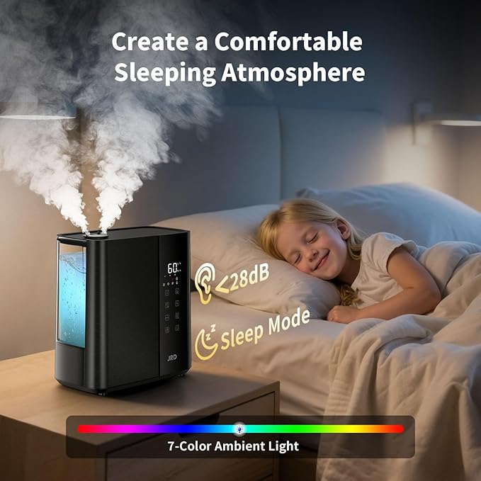 JRD Smart Humidifiers for Bedroom, 5L Warm & Cool Mist Ultrasonic Air Humidifier for Large Room Home Indoor, 50Hrs Quiet Runtime for Baby, Plants, Remote Control, Auto Humidity Sensor, 12H Timer-BubblyBeeBaby