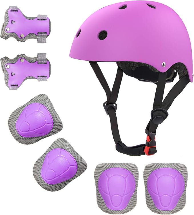 Kids Bike Helmet and Pads Set for Ages 2–14, CPSC Certified Adjustable Helmet with Knee Elbow Wrist Guards, for Skateboard, Scooter, Skating, Rollerblading, Multi-Sport Protective Gear-BubblyBeeBaby