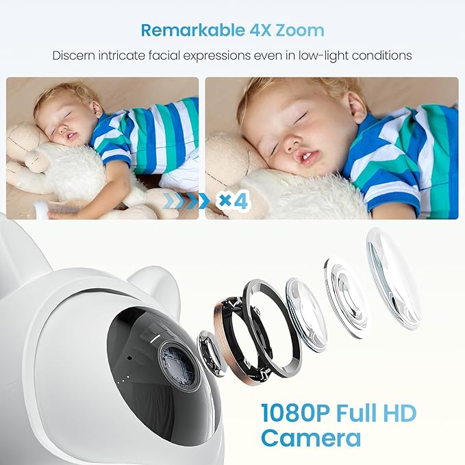 ieGeek Baby Monitor with 2 Cameras, Split-Screen Video Baby Monitor with Audio and 1080P Camera 4.3" Screen - Night Vision, Two-Way Talk, Cry & Motion Detection, Pan-Tilt-Zoom via Screen and Free APP-BubblyBeeBaby
