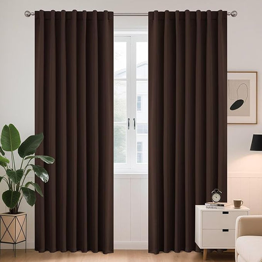 Joydeco Blackout Curtains 108 Inches Long, Thermal Insulated Black Out Curtains 2 Panels Set, Room Darkening Drapes for Living Room Window Rod Pocket Back Tab (W52 x L108 Inch, Chocolate)-BubblyBeeBaby