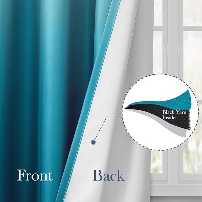 HOMEIDEAS Turquoise Ombre Blackout Curtains 52 X 96 Inch Length Gradient Room Darkening Thermal Insulated Energy Saving Grommet 2 Panels Window Drapes for Living Room, Bedroom-BubblyBeeBaby