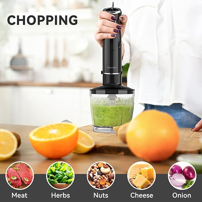 Immersion Blender Handheld Hand Blender, 1000W 5 in 1 Hand Mixer Stick, BPA-Free 12 Speed Handheld Blender 304 Stainless, Mixing Beaker, Chopper, Whisk, Milk Frother, Soup, Smoothies, Baby Food, Sauce-BubblyBeeBaby