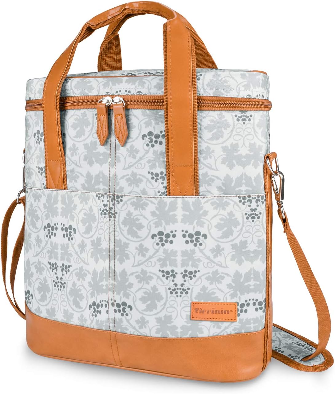 Tirrinia Insulated Wine Gift carrier - 3 Bottle Travel Padded Wine Carry Cooler Tote Bag with Handle and Adjustable Shoulder Strap, White Flower
