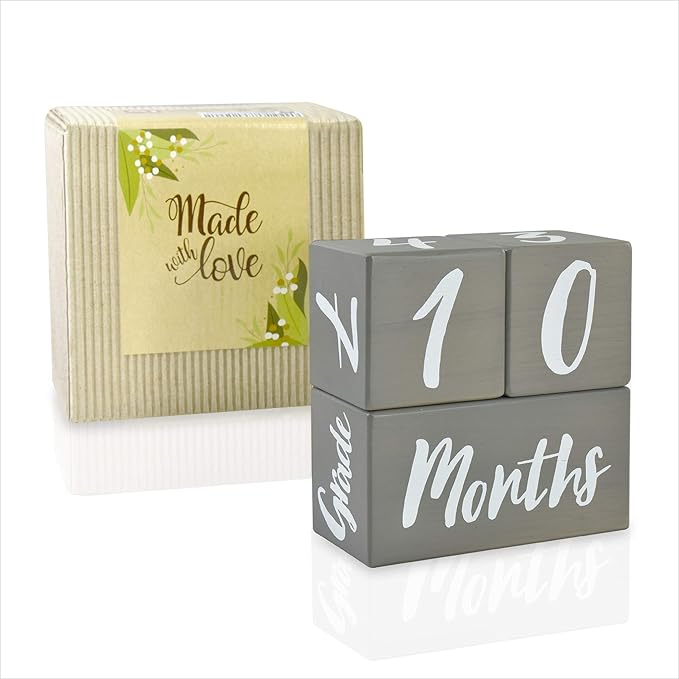 I'm Solid Wood Weekly Monthly Yearly Baby Milestone Age Blocks, Gender Neutral, Newborn Gifts & Keepsakes for Picture Props (3 Pcs/Grey)-BubblyBeeBaby