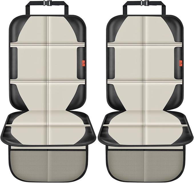 Car Seat Protector,2 Pack Car Seat Protectors Baby Carseat Waterproof Durable 600D Fabric for Child Baby Car Seat Mat Vehicle Pet Cover 2 Storage Pockets (2 Pack Beige)-BubblyBeeBaby