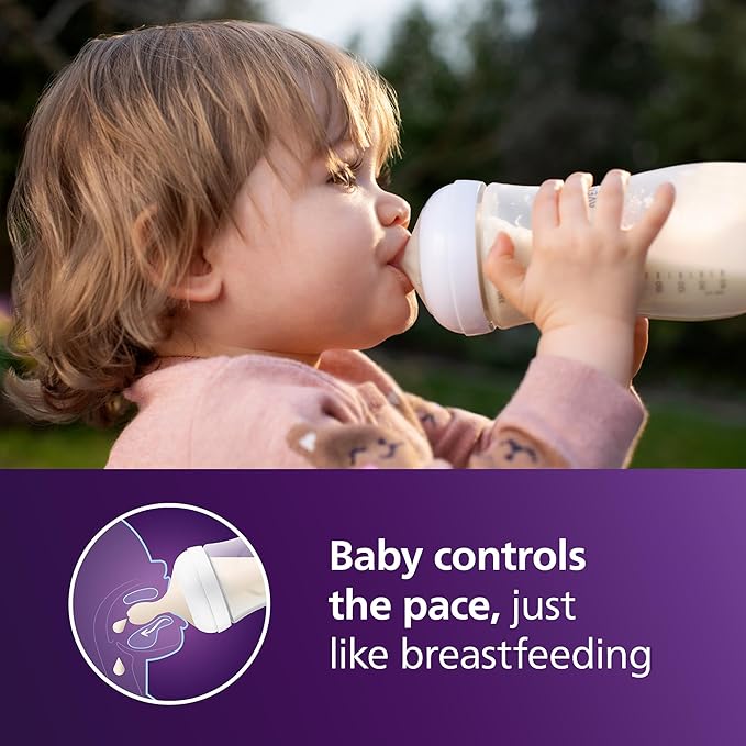 Philips Avent Natural Baby Bottles with Natural Response Nipples (Fast Flow, Flow 4), 11oz, 4-Pack, SCY906/04-BubblyBeeBaby