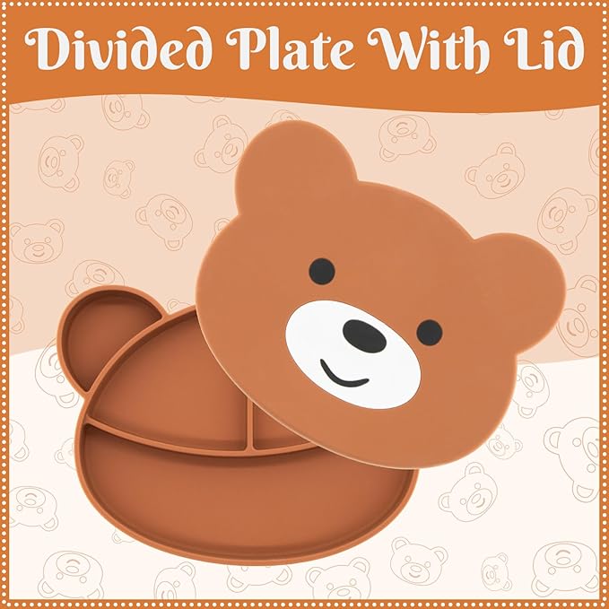 Silicone Baby Feeding Set 7 Pcs, Baby Led Weaning Supplies, Baby Feeding Supplies Set BPA Free, Baby Essentials for Newborn Gift Bear-BubblyBeeBaby