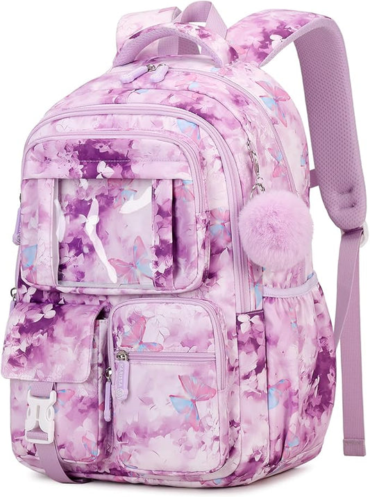 Kids Backpack for Girls School Bags for Middle School Students Book Bag for Elementary Primary Kawaii Ita Backpack, Purple Butterfly-BubblyBeeBaby