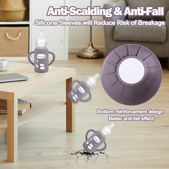 BUSOHA 3 Pack Silicone Sleeves for Dr. Brown's Glass Baby Bottles - Drop Protection Baby Bottle Sleeves,Compatible with Dr. Brown's Newborn Glass Bottles,with Silicone Handles,4 oz-BubblyBeeBaby